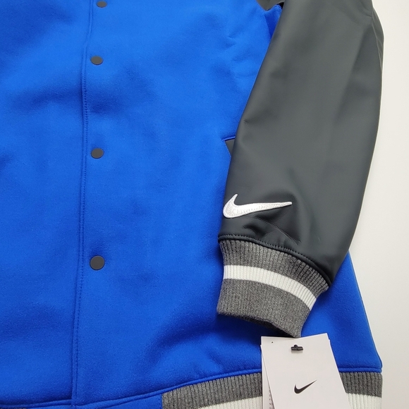 Nike Letterman Football Bomber Jacket Blue Gray DJ5971-493 Men’s Size Medium New - Picture 4 of 8